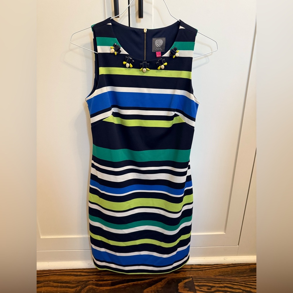 Vince Camuto Blue Sheath Dress Sleeveless Crew Neck